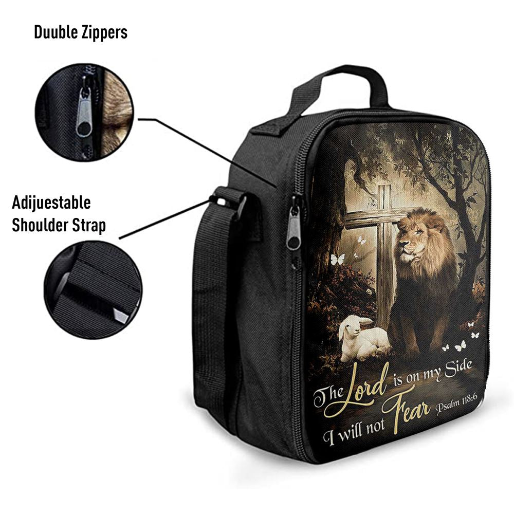 The Lord Is On My Side Lunch Bag For Men And Women - Lion Lamb Of God Wooden Cross Lunch Bag, Spiritual Christian Lunch Box For School, Work