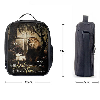 The Lord Is On My Side Lunch Bag For Men And Women - Lion Lamb Of God Wooden Cross Lunch Bag, Spiritual Christian Lunch Box For School, Work