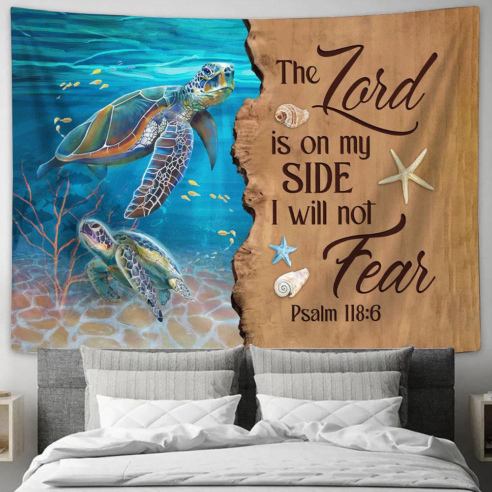 The Lord Is On My Side Sea Turtle Deep Ocean Tapestry Art - Bible Verse Wall Art - Wall Decor Christian