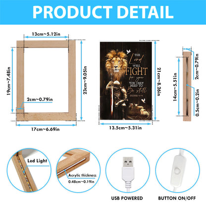 The Lord Will Fight For You Frame Lamp - Knight Of The God Lion Of Judah Frame Lamp Art - Christian Home Decor