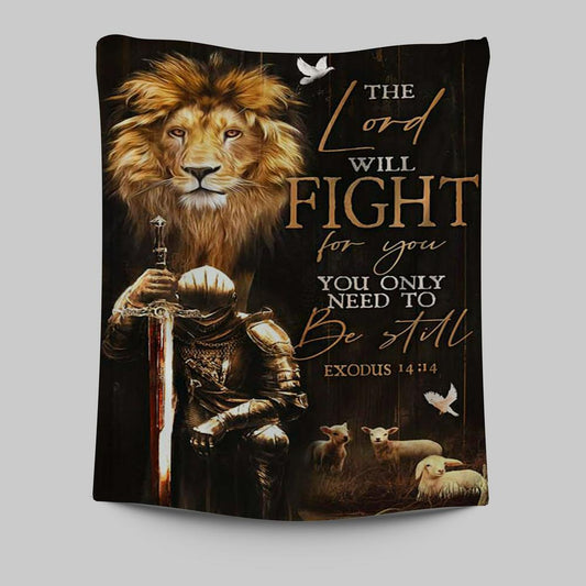 The Lord Will Fight For You Tapestry - Lambs Lion Of Judah Knight Of God Tapestry Print - Inspirational Tapestry Art - Christian Wall Art Home Decor