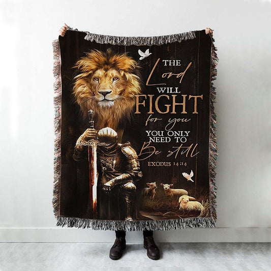 The Lord Will Fight For You Woven Blanket - Knight Of The God Lion Of Judah Woven Throw Blanket - Christian Home Decor