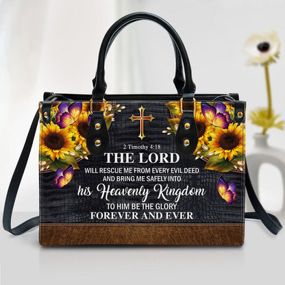 The Lord Will Rescue Me From Every Evil Deed Beautiful Sunflower Leather Handbag, Religious Gifts For Women