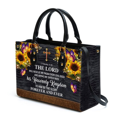 The Lord Will Rescue Me From Every Evil Deed Beautiful Sunflower Leather Handbag, Religious Gifts For Women