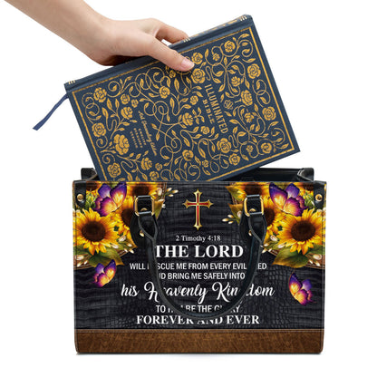 The Lord Will Rescue Me From Every Evil Deed Beautiful Sunflower Leather Handbag, Religious Gifts For Women