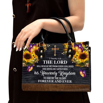 The Lord Will Rescue Me From Every Evil Deed Beautiful Sunflower Leather Handbag, Religious Gifts For Women