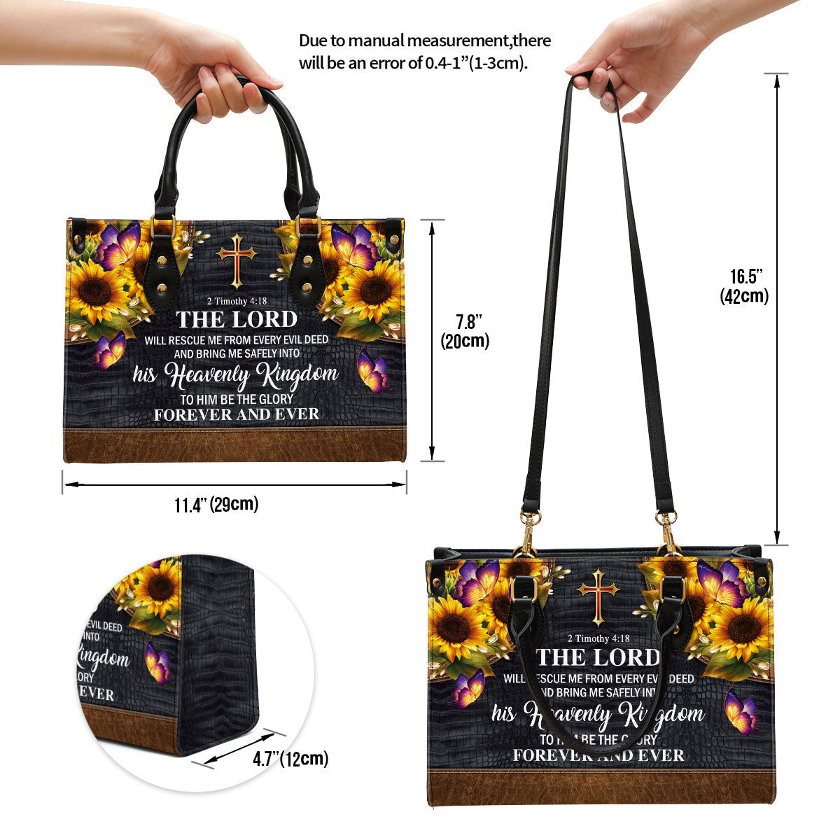 The Lord Will Rescue Me From Every Evil Deed Beautiful Sunflower Leather Handbag, Religious Gifts For Women