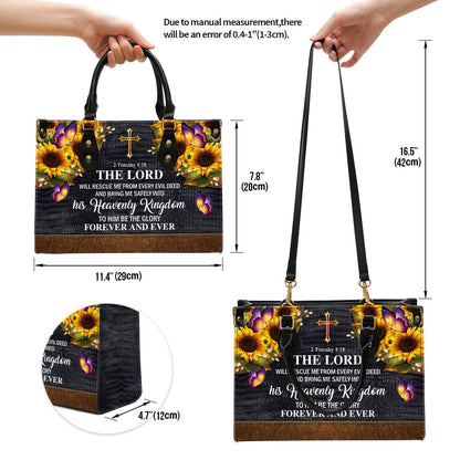The Lord Will Rescue Me From Every Evil Deed Beautiful Sunflower Leather Handbag, Religious Gifts For Women