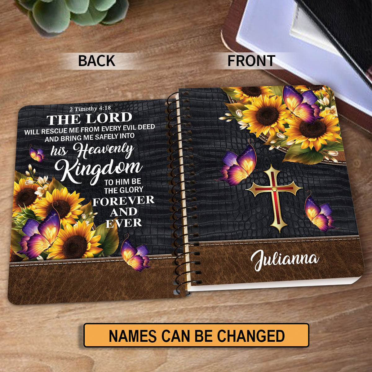 The Lord Will Rescue Me From Every Evil Deed Personalized Sunflower Spiral Journal, Inspiration Gifts For Christian People