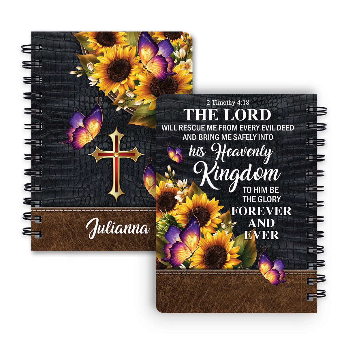 The Lord Will Rescue Me From Every Evil Deed Personalized Sunflower Spiral Journal, Inspiration Gifts For Christian People