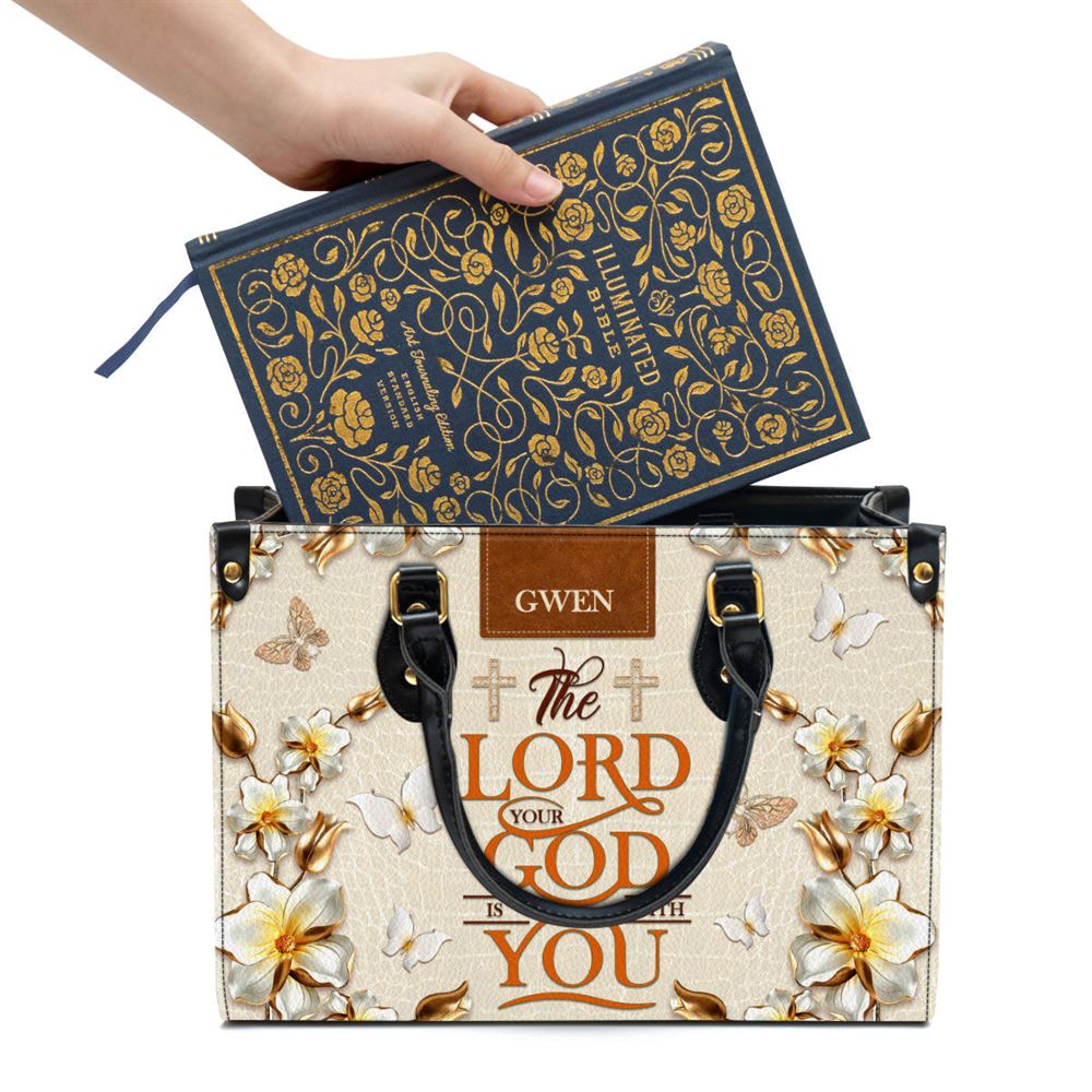 The Lord Your God Is With You Awesome Personalized Leather Bag For Women, Religious Gifts For Women