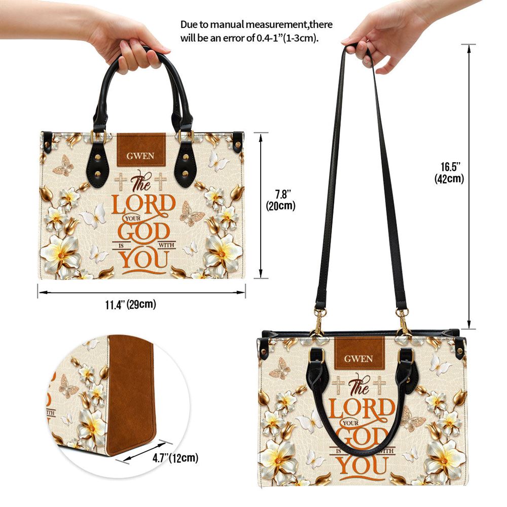 The Lord Your God Is With You Awesome Personalized Leather Bag For Women, Religious Gifts For Women