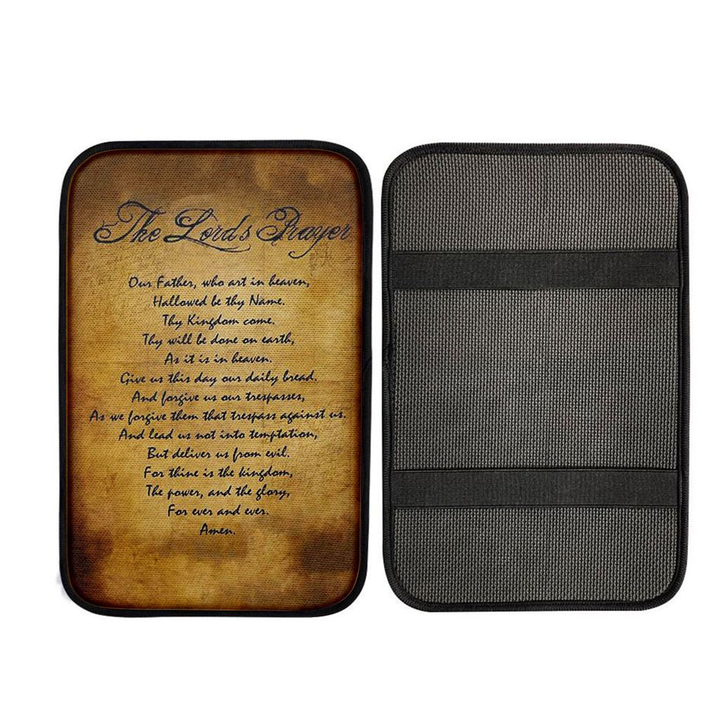 The Lord's Prayer Matthew 6 9 13 Brown Car Center Console Cover, Bible Verse Car Interior Accessories