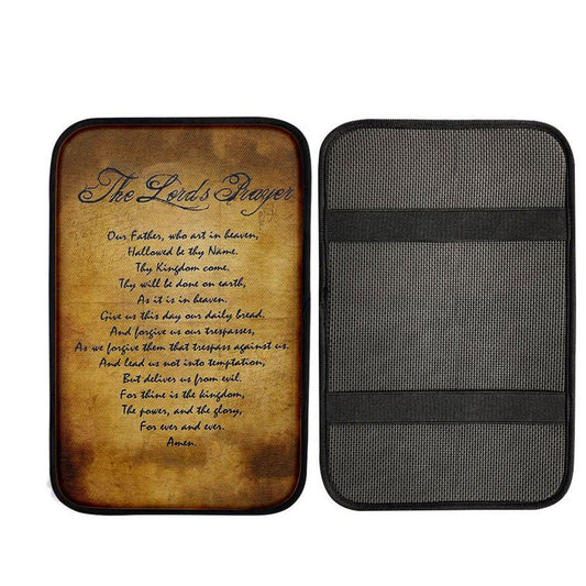The Lord's Prayer Matthew 6 9 13 Brown Car Center Console Cover, Bible Verse Car Interior Accessories
