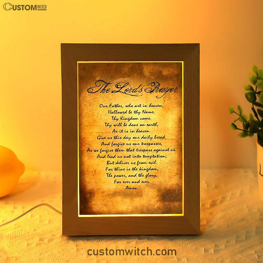 The Lord's Prayer Matthew 6 9 13 Brown Frame Lamp Print - Christian Night Light Decor