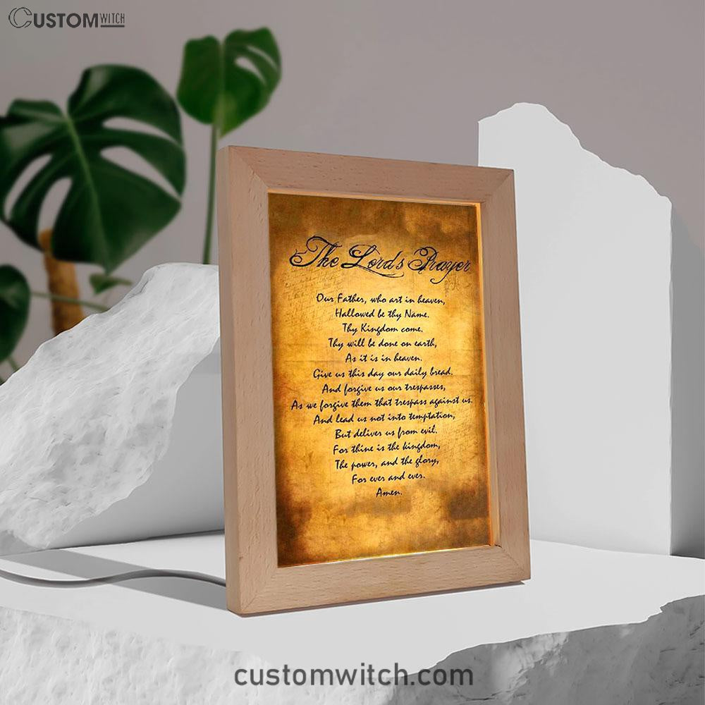 The Lord's Prayer Matthew 6 9 13 Brown Frame Lamp Print - Christian Night Light Decor