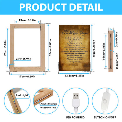 The Lord's Prayer Matthew 6 9 13 Brown Frame Lamp Print - Christian Night Light Decor