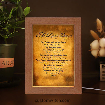 The Lord's Prayer Matthew 6 9 13 Brown Frame Lamp Print - Christian Night Light Decor
