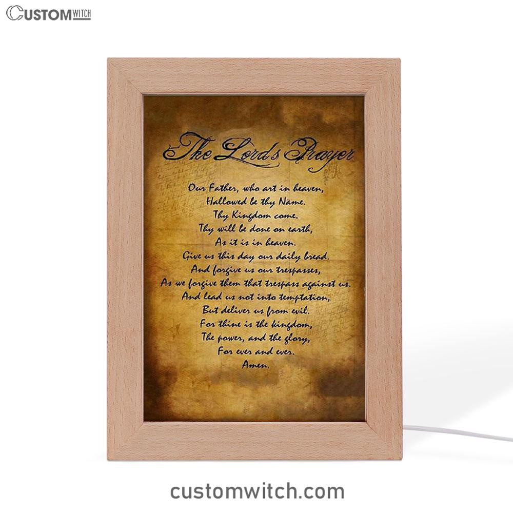 The Lord's Prayer Matthew 6 9 13 Brown Frame Lamp Print - Christian Night Light Decor