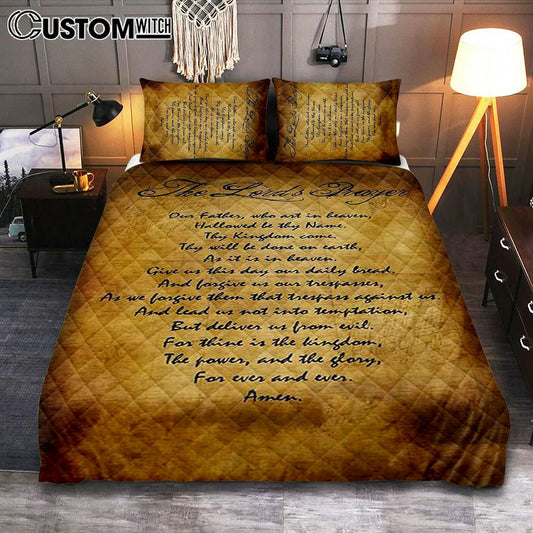 The Lord's Prayer Matthew 6 9 13 Brown Quilt Bedding Set Print - Christian Quilt Bedding Set Bedroom Decor