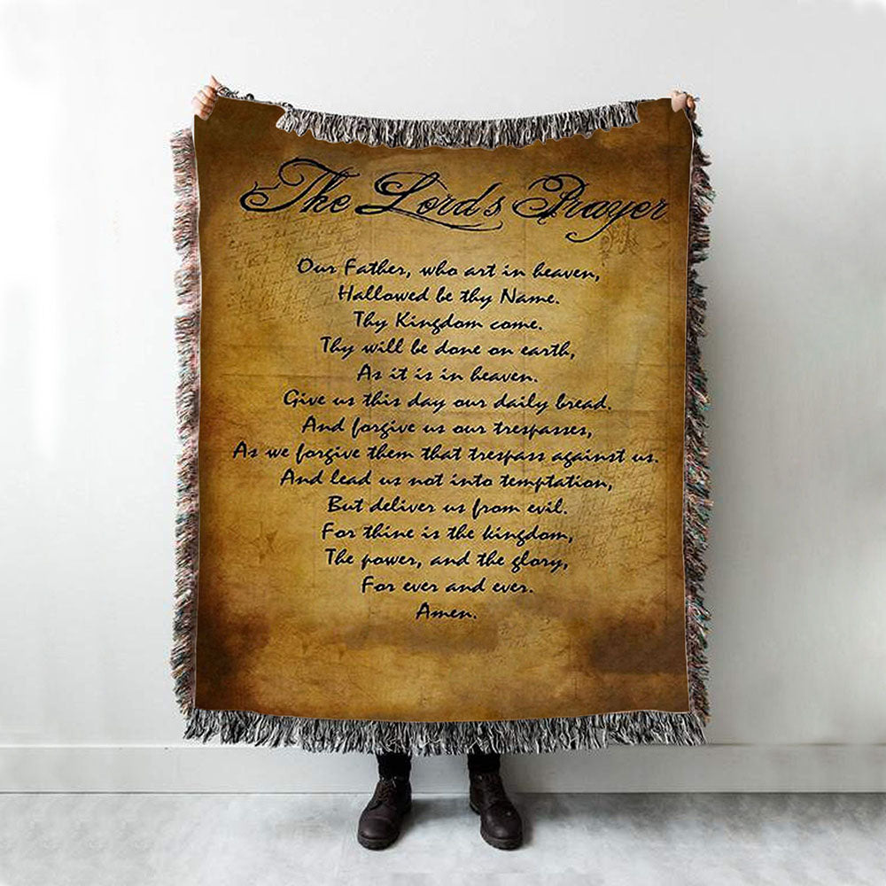 The Lord's Prayer Matthew 6 9 13 Brown Woven Blanket Print - Christian Woven Throw Blanket Decor