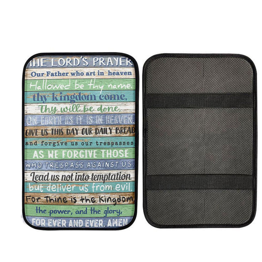 The Lords Prayer Car Center Console Cover - Rustic Religious Car Armrest Pad, Bible Verse Car Interior Accessories