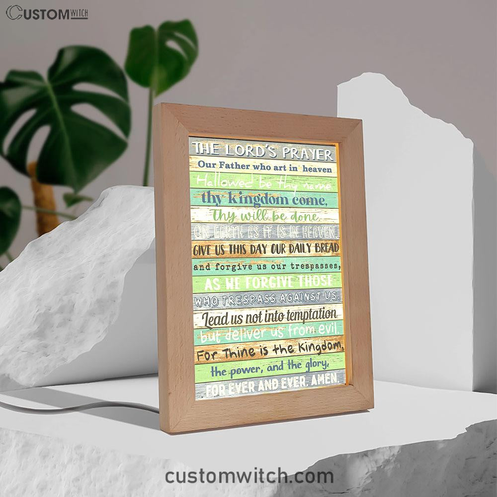 The Lords Prayer Frame Lamp Art - Rustic Religious Decor - Christian Night Light Decor