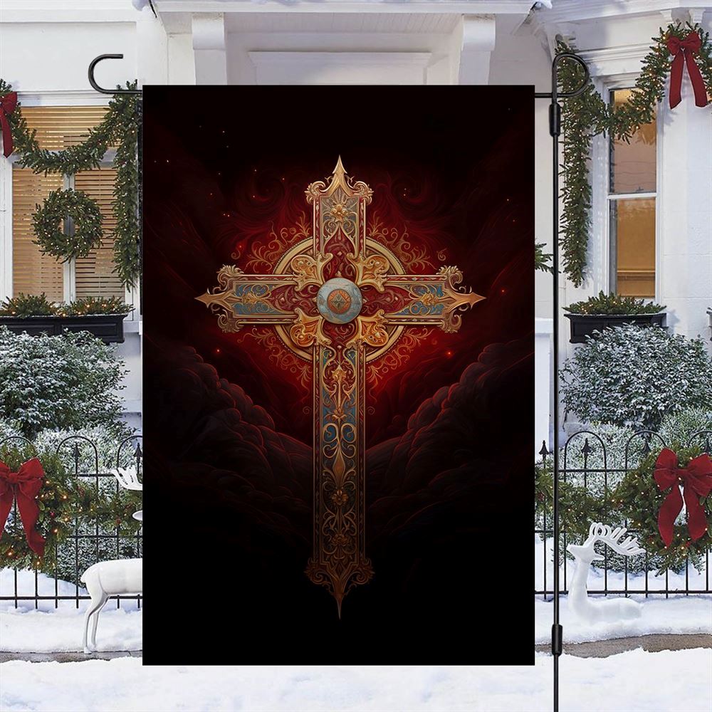 The Majestic Cross Of Yuletide Flag, Christian Christmas House Flag, Christmas Outdoor Decor Ideas