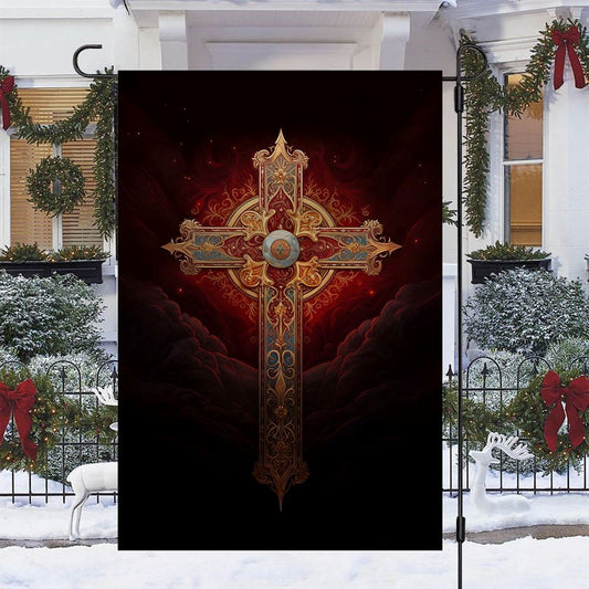 The Majestic Cross Of Yuletide Flag, Christian Christmas House Flag, Christmas Outdoor Decor Ideas