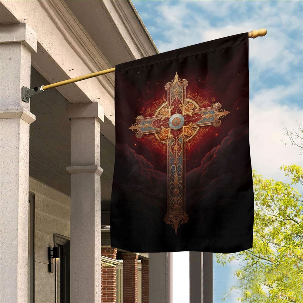 The Majestic Cross Of Yuletide Flag, Christian Christmas House Flag, Christmas Outdoor Decor Ideas