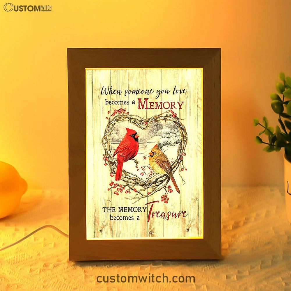 The Memory Becomes A Treasure Heart Of Thorn Red Cardinal Frame Lamp - Christian Art - Religious Home Decor