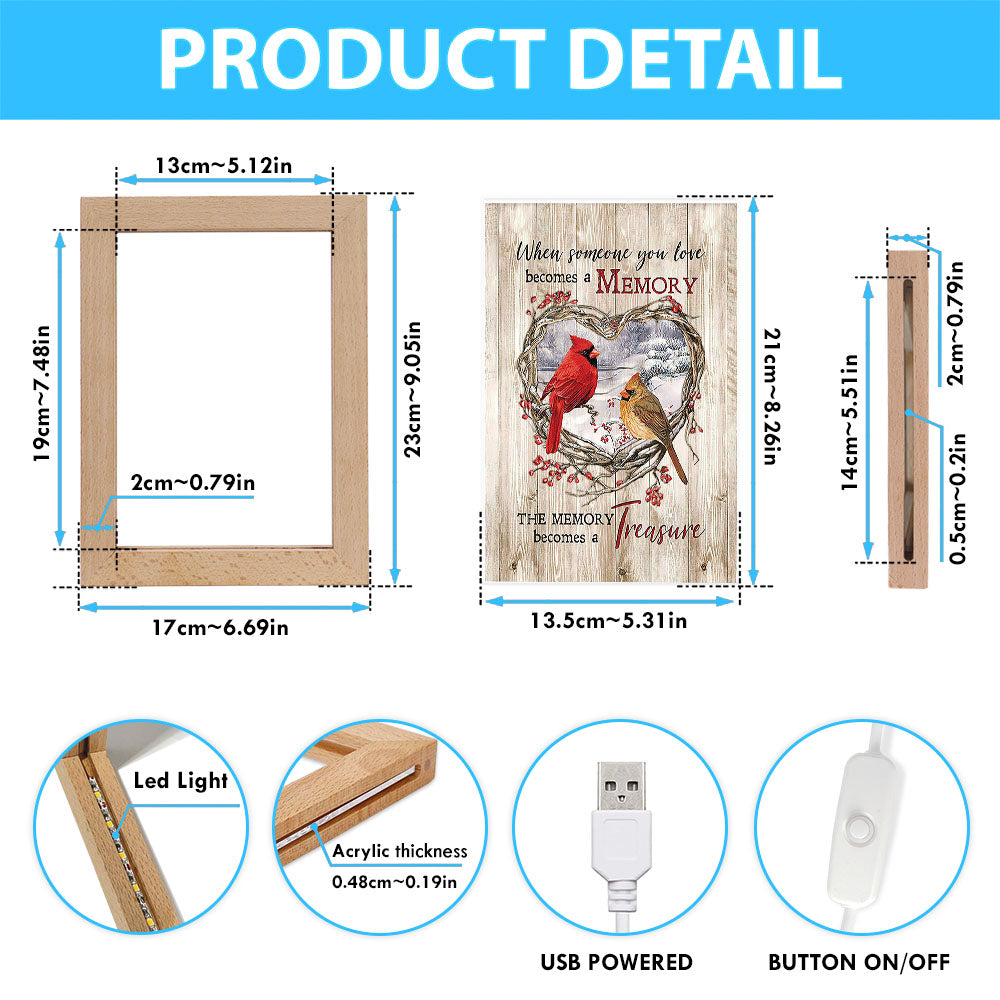 The Memory Becomes A Treasure Heart Of Thorn Red Cardinal Frame Lamp - Christian Art - Religious Home Decor