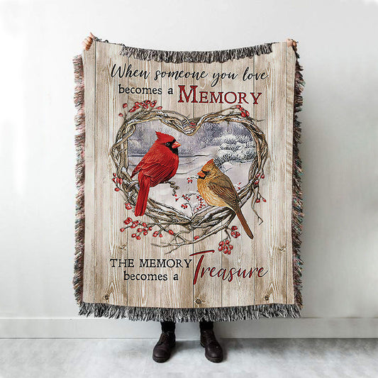 The Memory Becomes A Treasure Heart Of Thorn Red Cardinal Woven Blanket - Christian Throw Blanket - Religious Home Decor