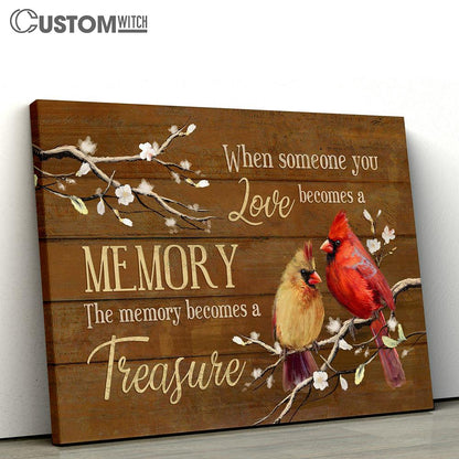 The Memory Becomes A Treasure White Peach Blossom Cardinal Canvas Art - Bible Verse Wall Art - Wall Decor Christian