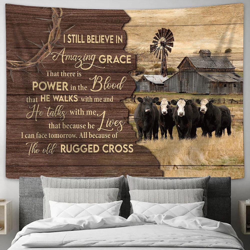 The Old Rugged Cross Aberdeen Angus Tapestry Wall Art - Bible Verse Tapestry - Religious Tapestry Wall Hanging