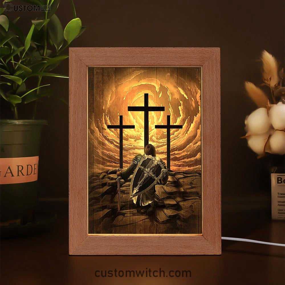 The Old Rugged Cross Warrior Of God Knight Frame Lamp Art - Christian Art - Bible Verse Art - Religious Home Decor