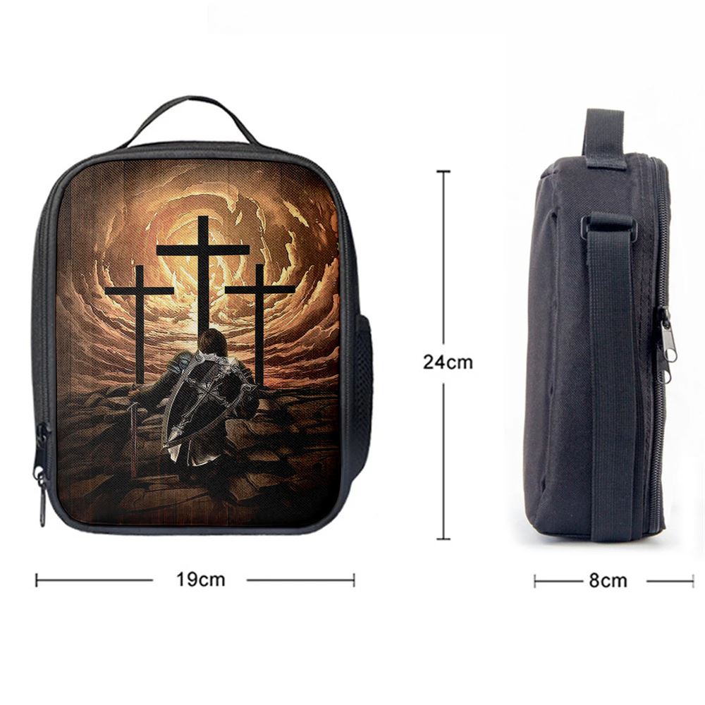 The Old Rugged Cross Warrior Of God Knight Lunch Bag For Men And Women, Spiritual Christian Lunch Box For School, Work