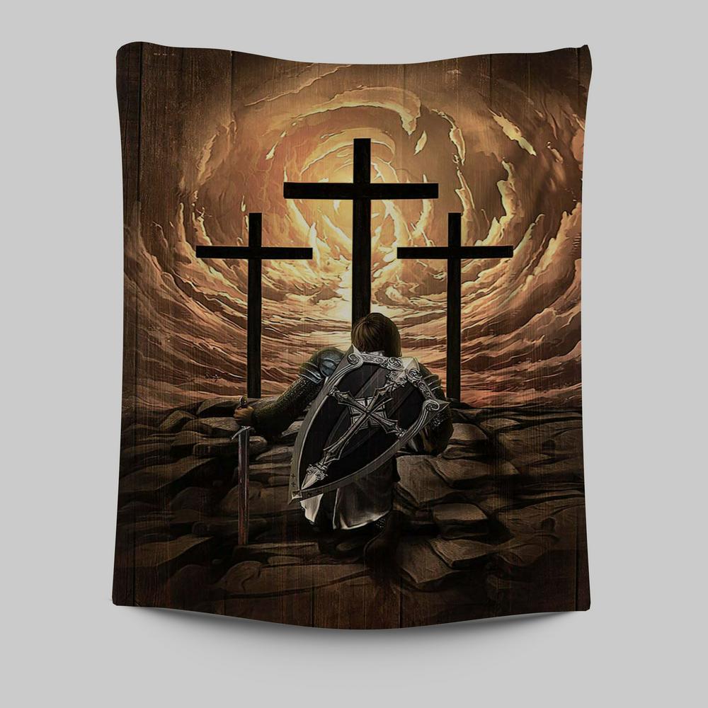 The Old Rugged Cross Warrior Of God Knight Tapestry Art - Christian Art - Bible Verse Wall Art - Religious Home Decor