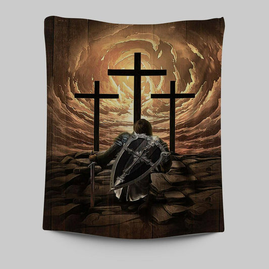 The Old Rugged Cross Warrior Of God Knight Tapestry Art - Christian Art - Bible Verse Wall Art - Religious Home Decor