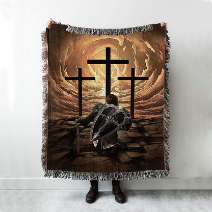 The Old Rugged Cross Warrior Of God Knight Woven Blanket Art - Christian Art - Bible Verse Throw Blanket - Religious Home Decor