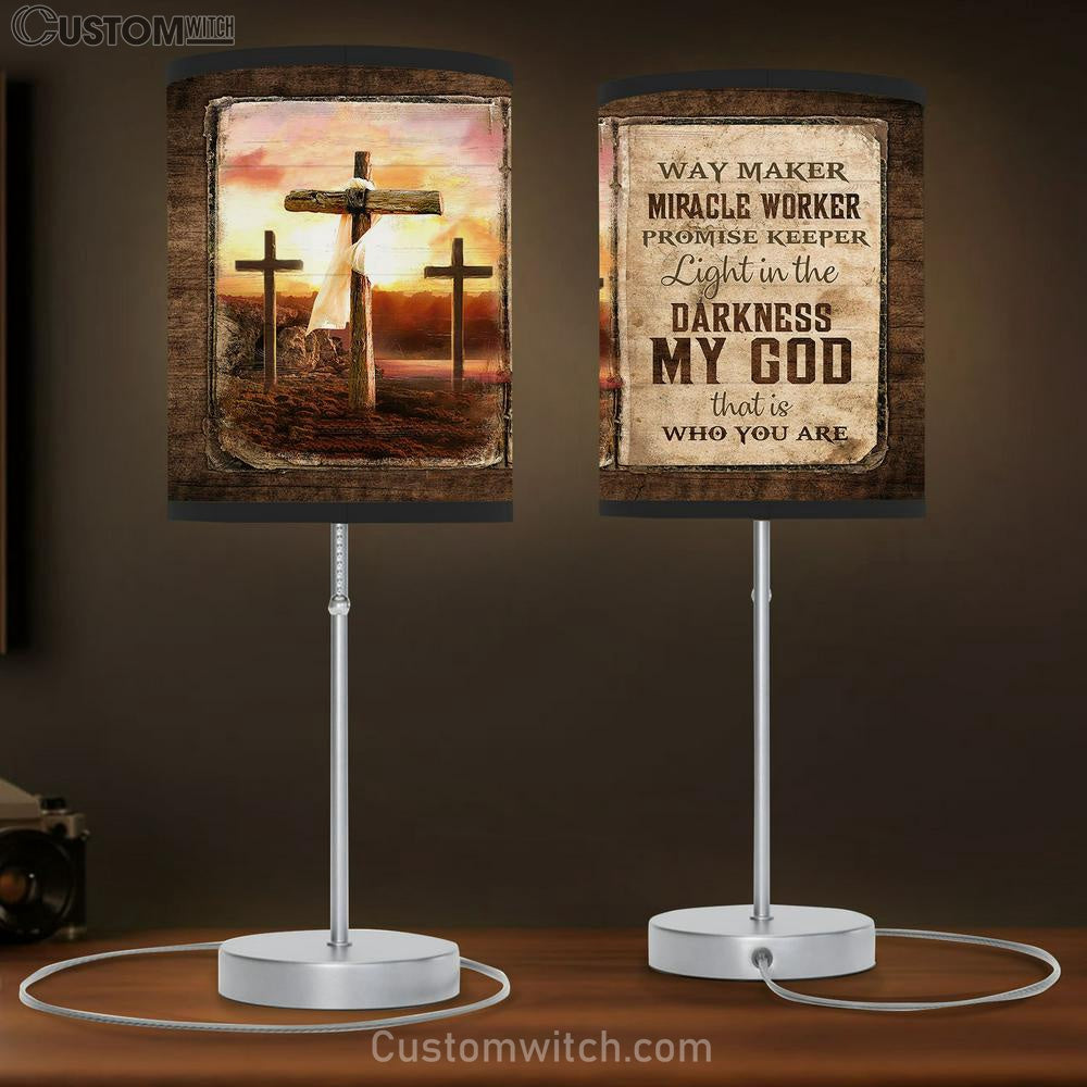 The Old Rugged Crosses Sunset My God Is The Light In The Darkness Table Lamb Art - Bible Verse Lamb Gift - Christian Bedroom Decor