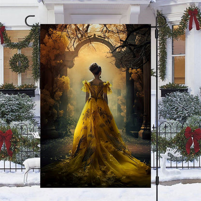 The Princess Stands In Front Of The Flower Gate Flag, Christmas Angel Garden Flag, Christmas Outdoor Decor Ideas