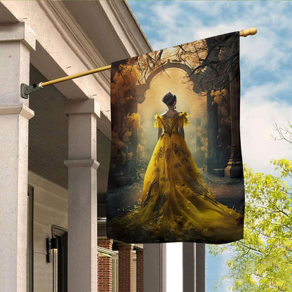 The Princess Stands In Front Of The Flower Gate Flag, Christmas Angel Garden Flag, Christmas Outdoor Decor Ideas