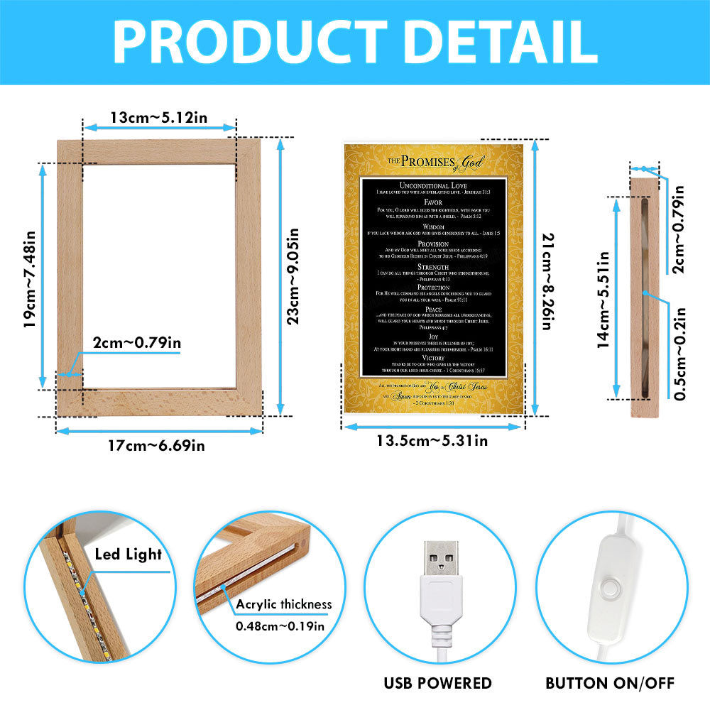 The Promises Of God Frame Lamp Art - 2 Corinthians 1 20 - Christian Night Light Decor