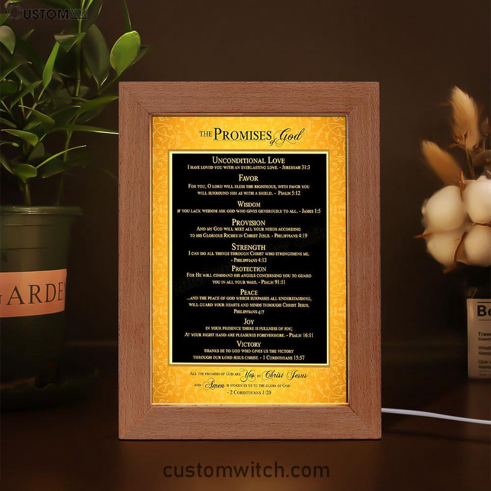The Promises Of God Frame Lamp Art - 2 Corinthians 1 20 - Christian Night Light Decor