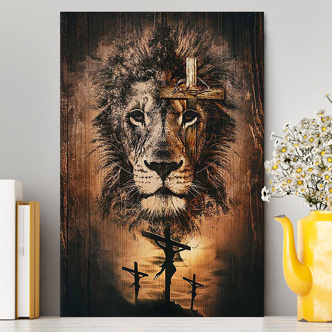 The Rugged Cross And Amazing Lion Canvas - Christian Wall Art - Religious Home Decor