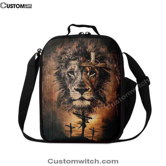 The Rugged Cross And Amazing Lion Lunch Bag For Men And Women, Spiritual Christian Lunch Box For School, Work