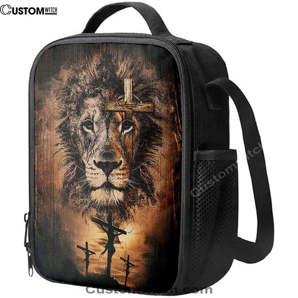 The Rugged Cross And Amazing Lion Lunch Bag For Men And Women, Spiritual Christian Lunch Box For School, Work