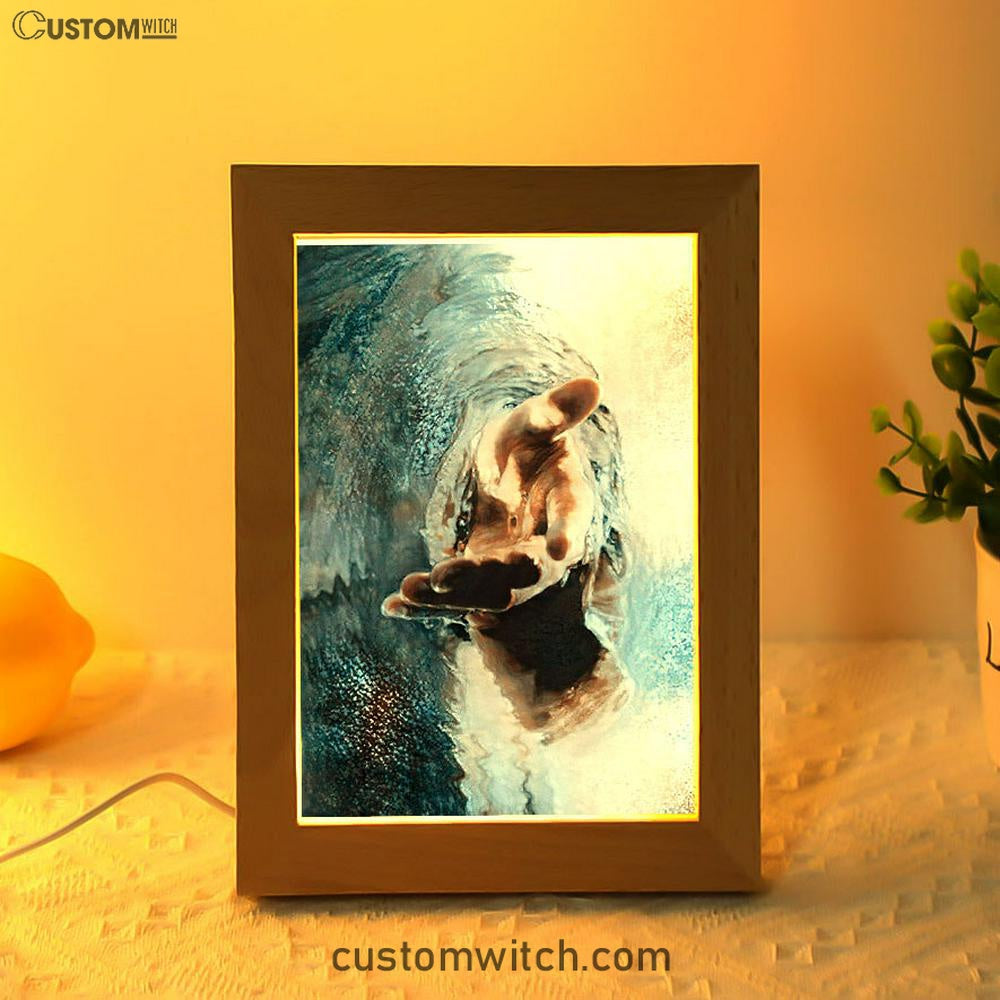 The Saving Hand Of God Frame Lamp Prints - Christian Decor - Bible Verse Wooden Lamp