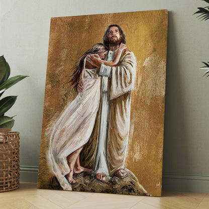 The Savior, Jesus Hug, In The Arms Of His Love Canvas, Christmas Gift for Christian